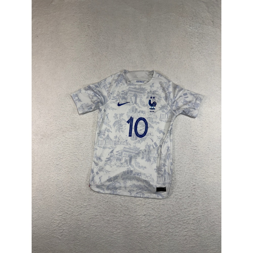 Nike France 2022 Away Jersey Mbappe 10 Dri-FIT ADV White Blue Youth Large